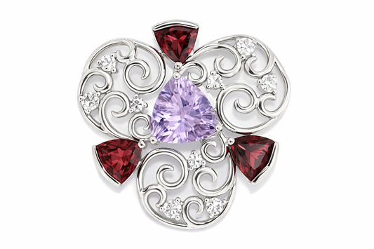 925 SS Amethyst -Pink Tourmaline-White Topaz Pendant- 6.85 cts
