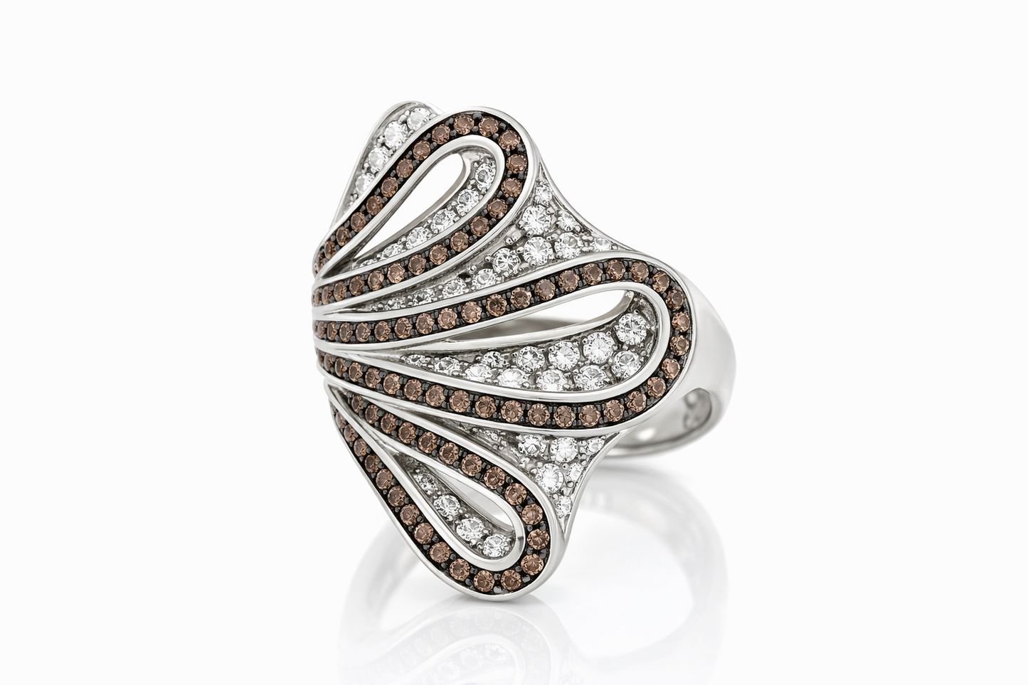 925 Brown Cubic Zirconia - White Topaz Ring -2.29 cts
