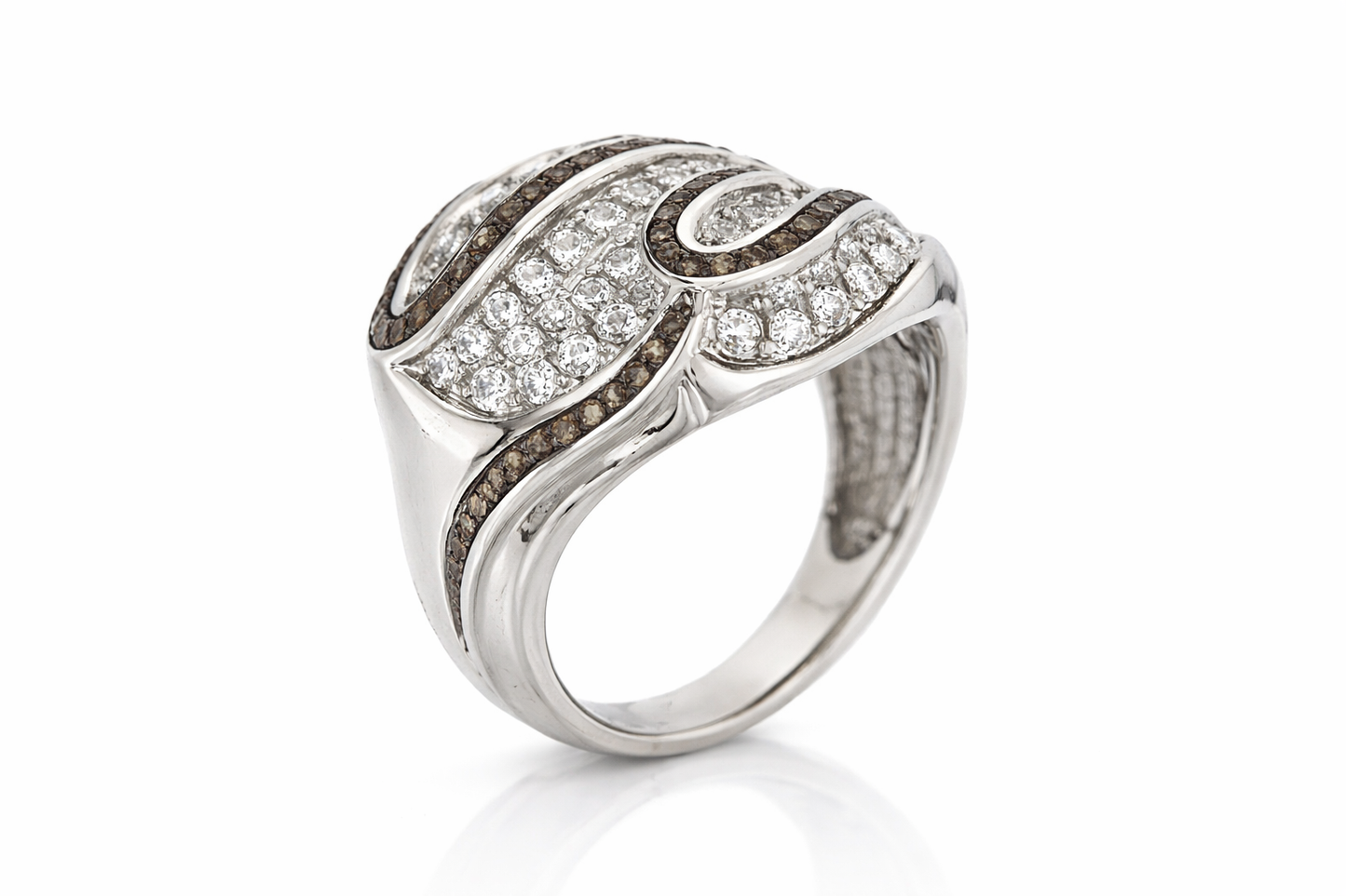 925 Brown Cubic Zirconia - White Topaz Ring -2.29 cts