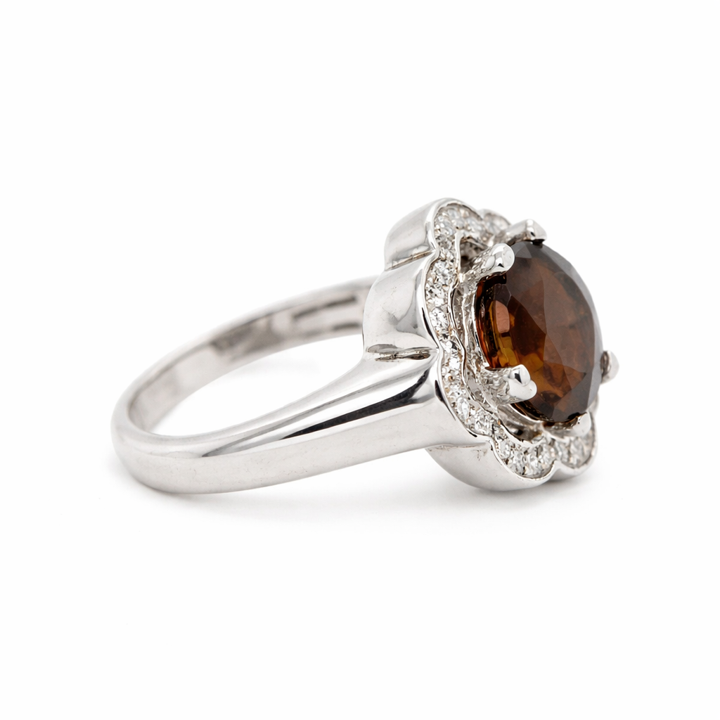 925 Sterling Silver Cognac Quartz / White Topaz Ring( 4.22 cts)