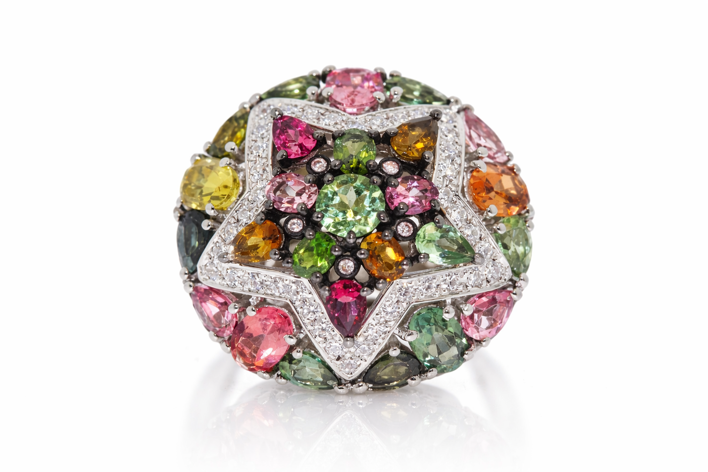 925 Sterling Silver Multicolor Tourmaline w/White Topaz Ring (7.46 cts)