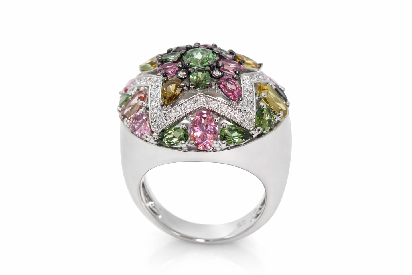 925 Sterling Silver Multicolor Tourmaline w/White Topaz Ring (7.46 cts)