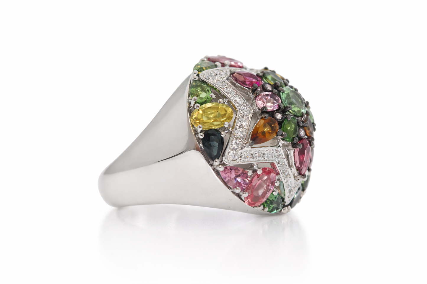 925 Sterling Silver Multicolor Tourmaline w/White Topaz Ring (7.46 cts)