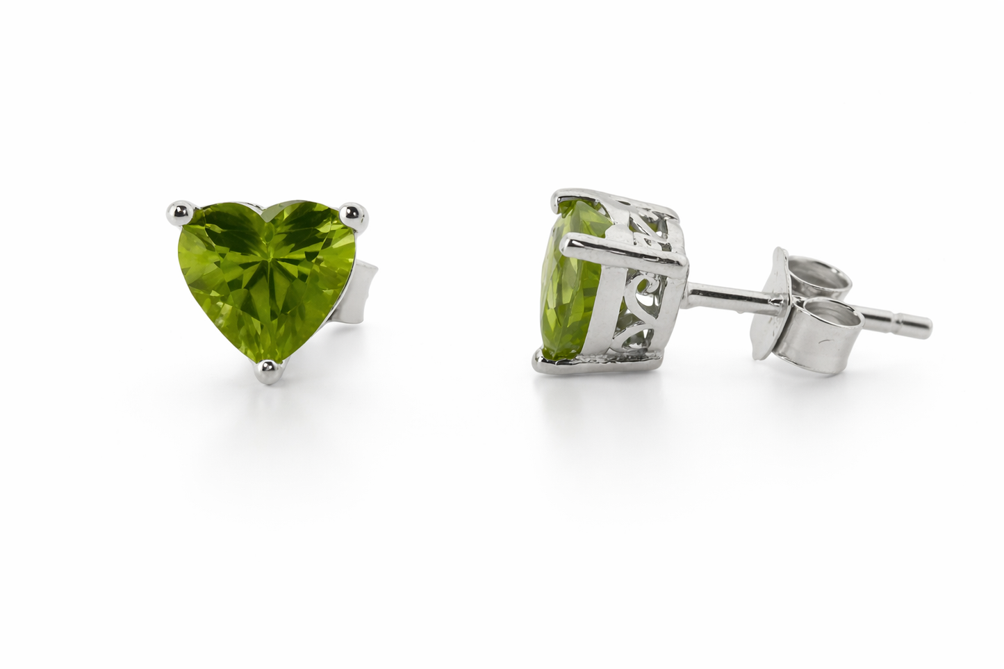 Heart-Shaped Peridot Heavy Push Back Stud Earring