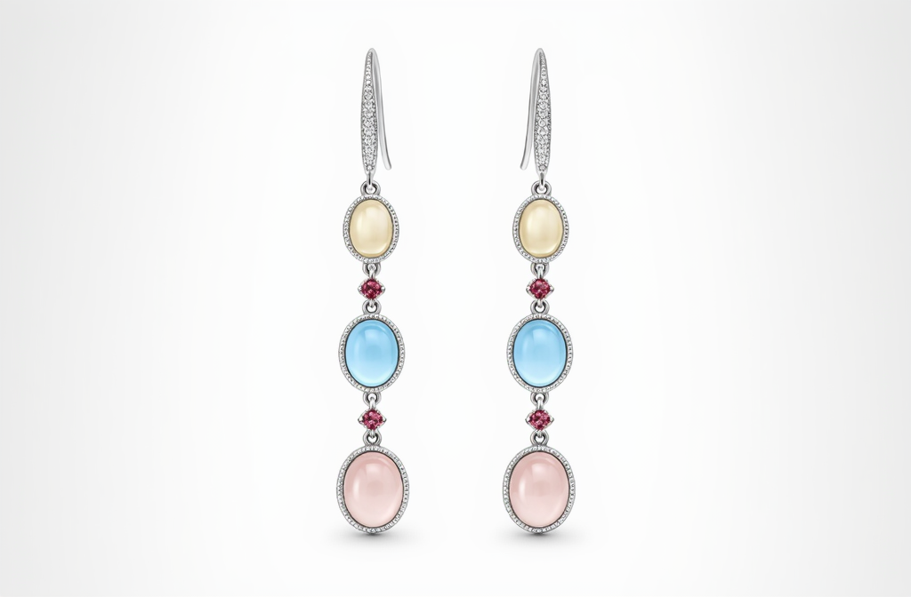 Rose Quartz- Blue Topaz- Citrine- Pink Tourmaline Hook Earring