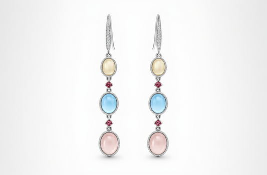 Rose Quartz- Blue Topaz- Citrine- Pink Tourmaline Hook Earring