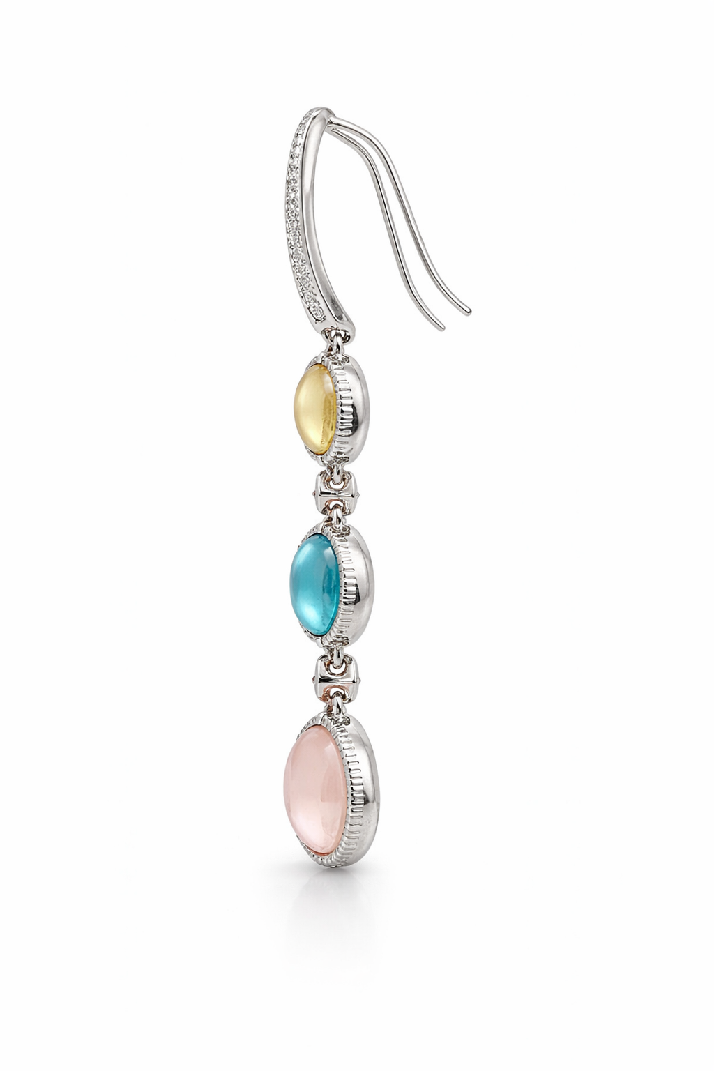 Rose Quartz- Blue Topaz- Citrine- Pink Tourmaline Hook Earring