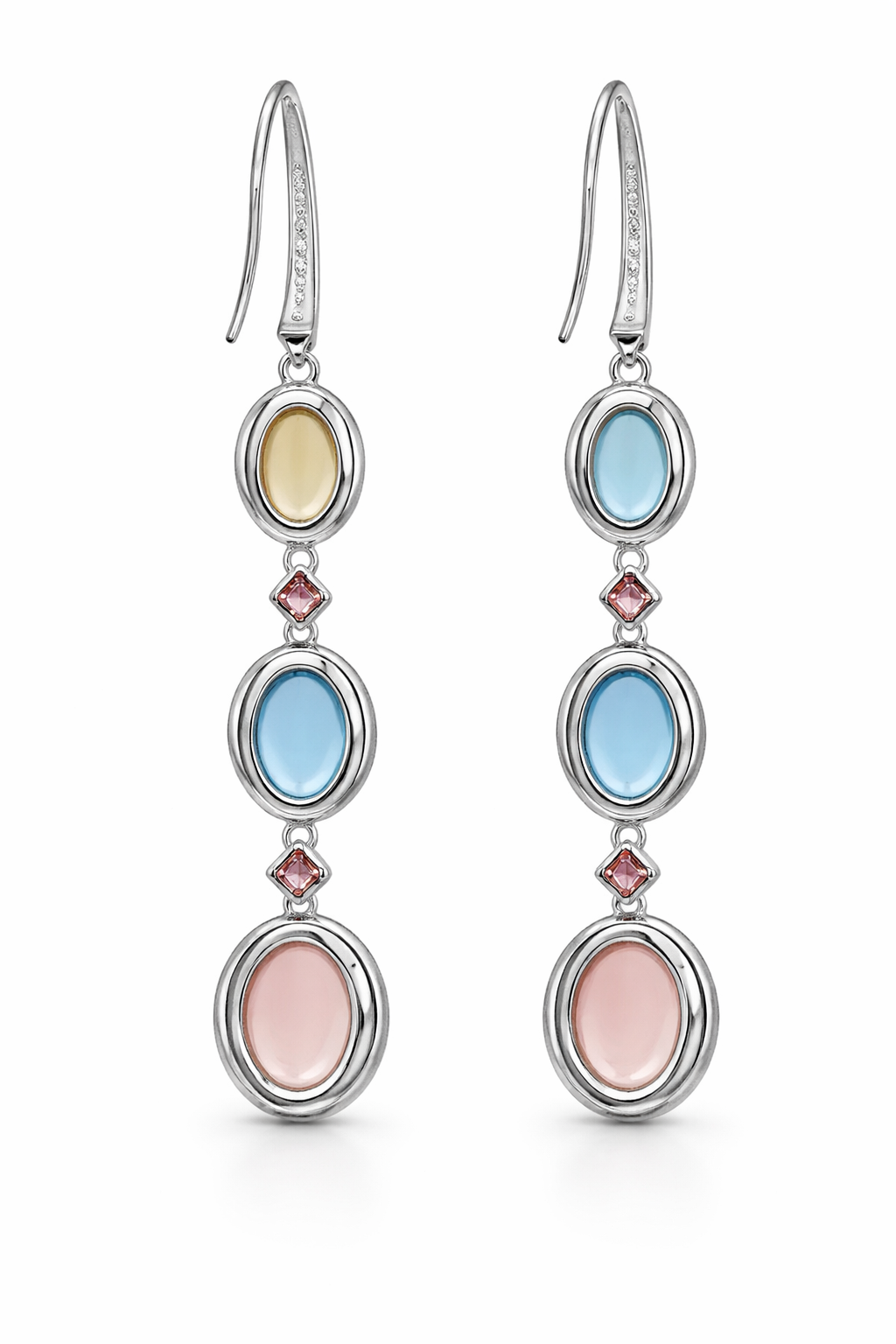 Rose Quartz- Blue Topaz- Citrine- Pink Tourmaline Hook Earring