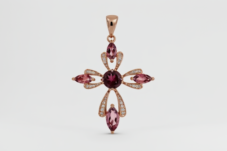 925 Rose Vermeil Tourmaline - White Topaz Pendant -2.35 cts