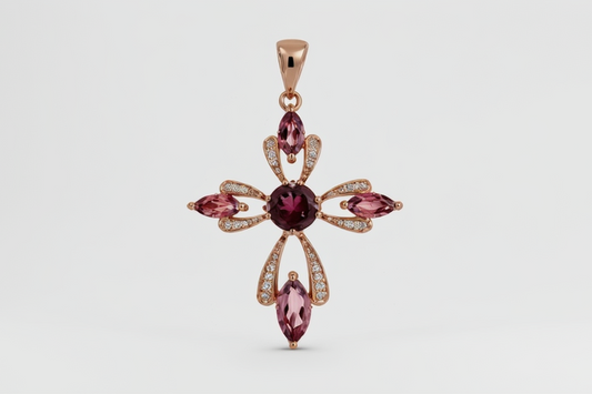 925 Rose Vermeil Tourmaline - White Topaz Pendant -2.35 cts