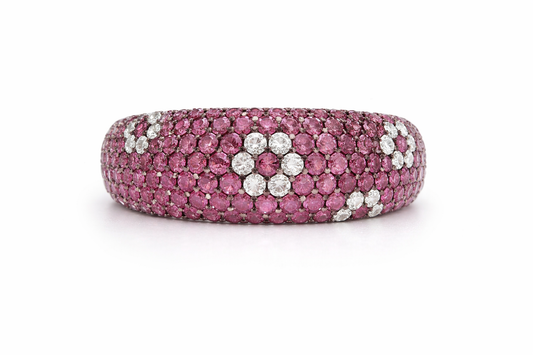 925 Synthetic Ruby - White Topaz Ring - 4.16 cts
