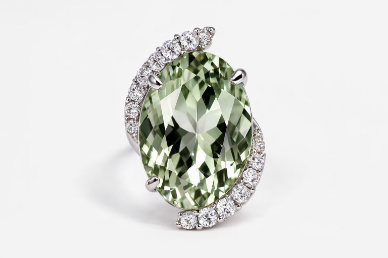 Green Amethyst - White Topaz 925 SS Rhodium Ring