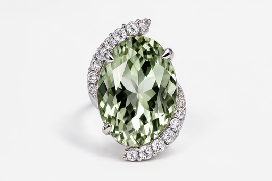 Green Amethyst - White Topaz 925 SS Rhodium Ring