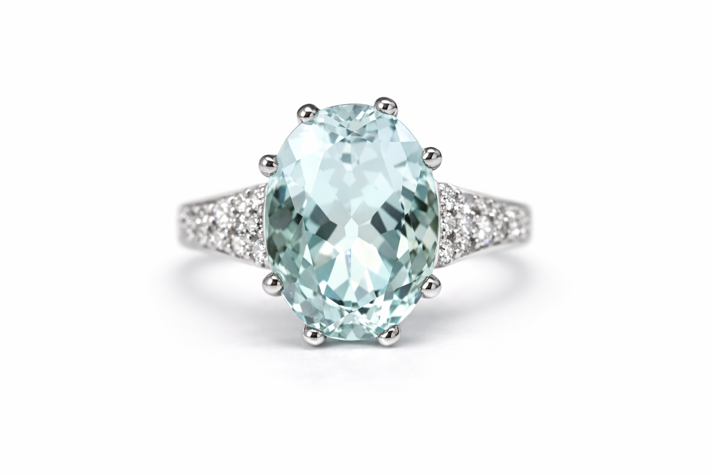 925 Silver - Aquamarine - White Topaz Ring