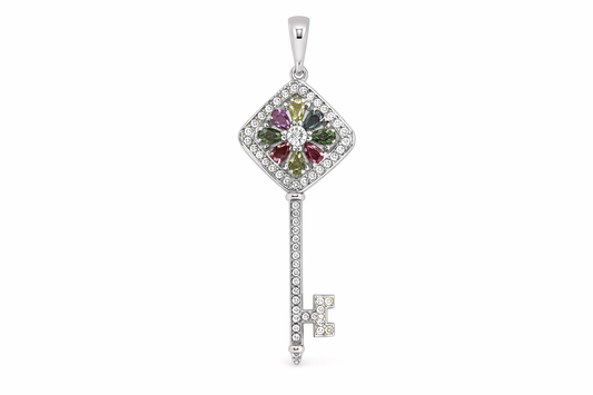 925 Multicolor Tourmaline Enhancer - Pendant Key -2.86 cts
