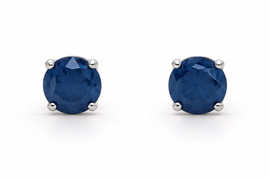 14K BLUE SAPPHIRE ROUND STUD EARRING 6MM, 1.97 CTS