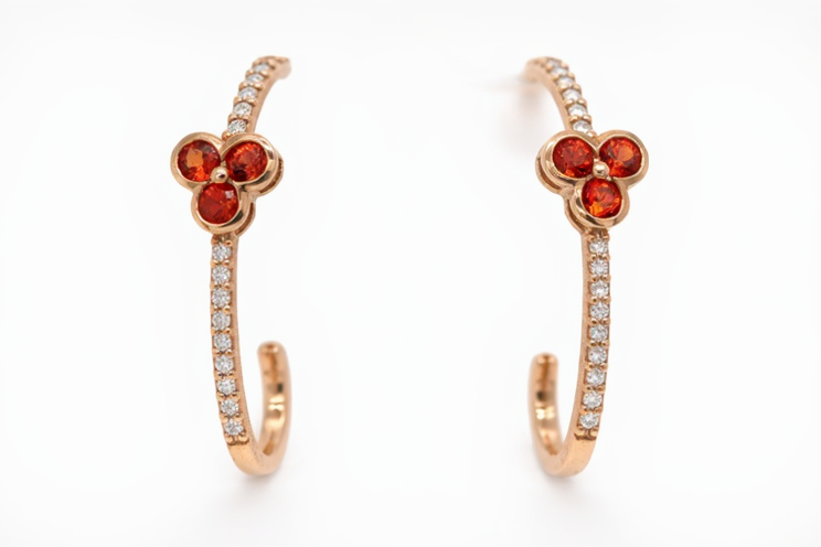 Red Sapphire- Diamond with Rose Gold Plated Earring