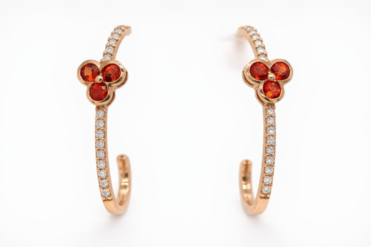 Red Sapphire- Diamond with Rose Gold Plated Earring