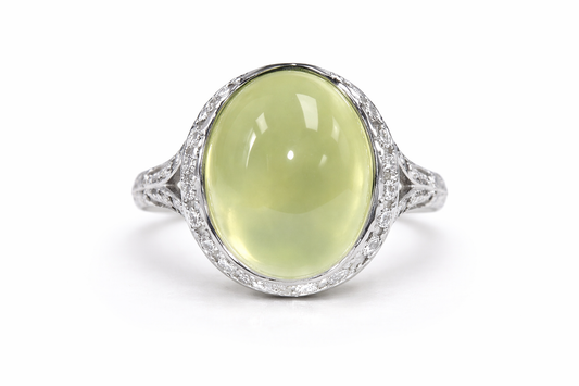 luxurious Prehnite Oval Cab Shape Ring
