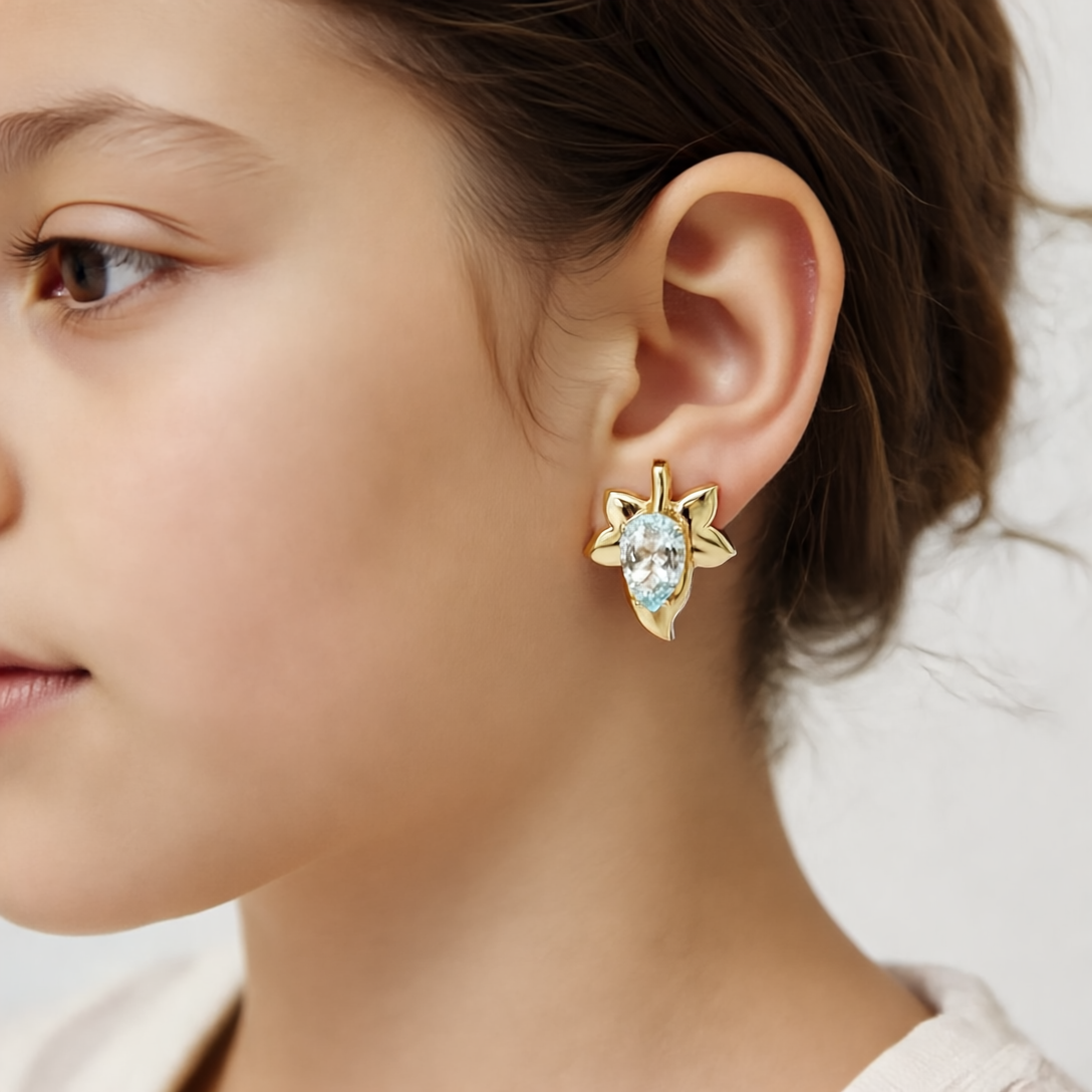 14 Kt Yellow Gold Aquamarine Earring - Ring - Pendant Set-8DOT50 cts