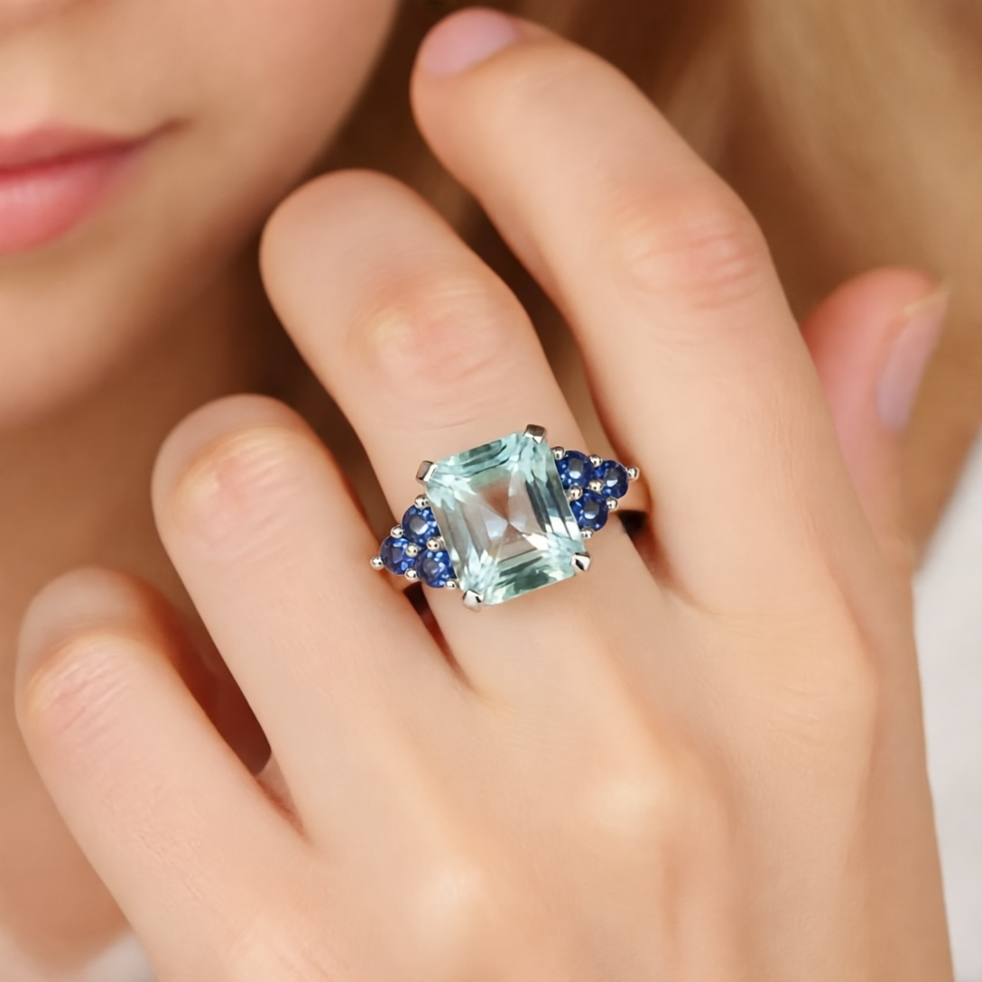 925 AQUAMARINE / SAPPHIRE RING