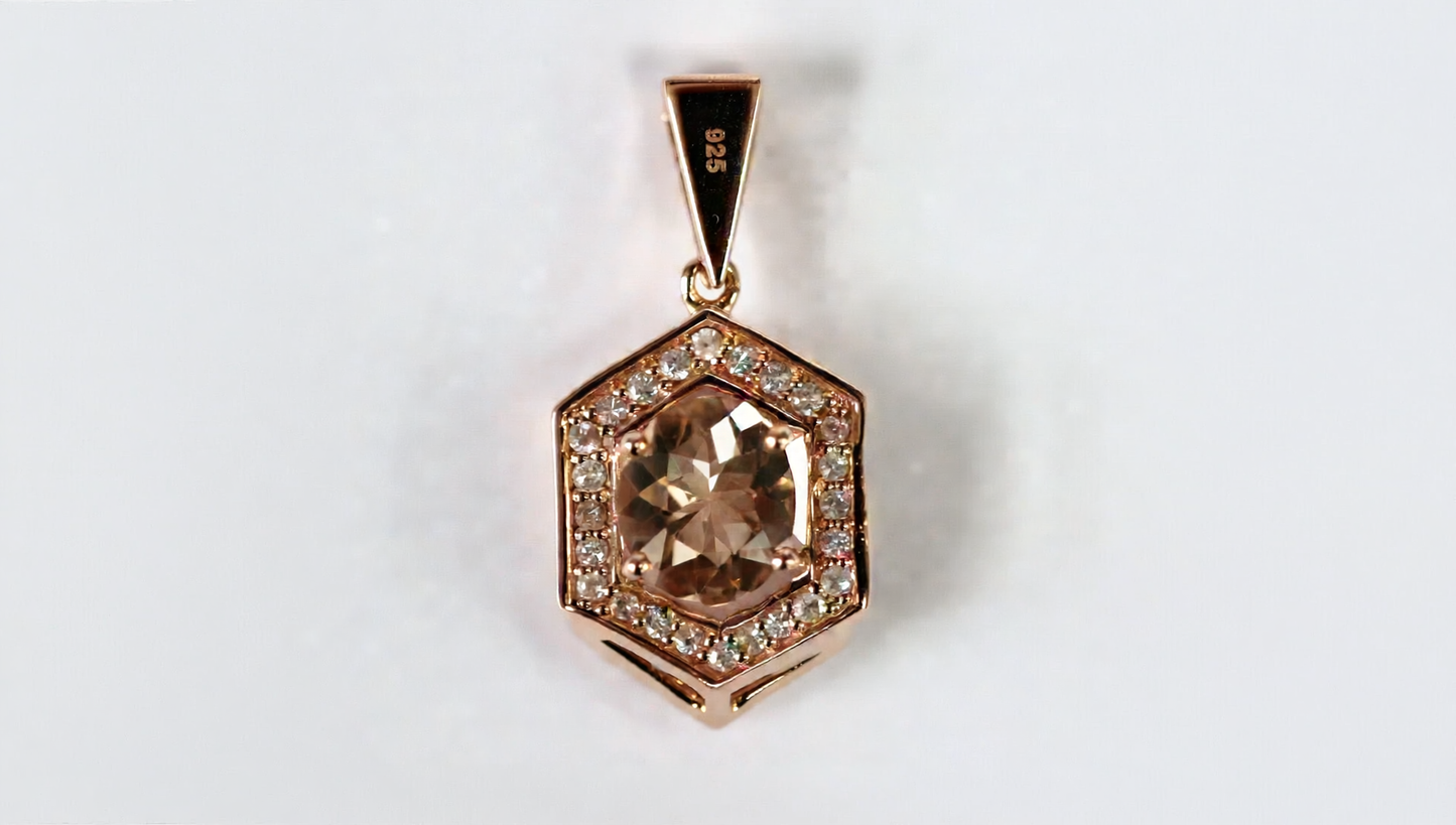 Excellent Morganite- White Sapphire- Rose Gold Plated Pendant