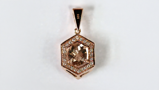 Excellent Morganite- White Sapphire- Rose Gold Plated Pendant