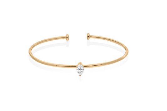 Solitaire Marquise Cut Natural Diamond Open Cuff Bracelet