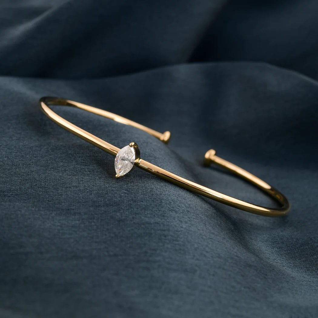 Solitaire Marquise Cut Natural Diamond Open Cuff Bracelet