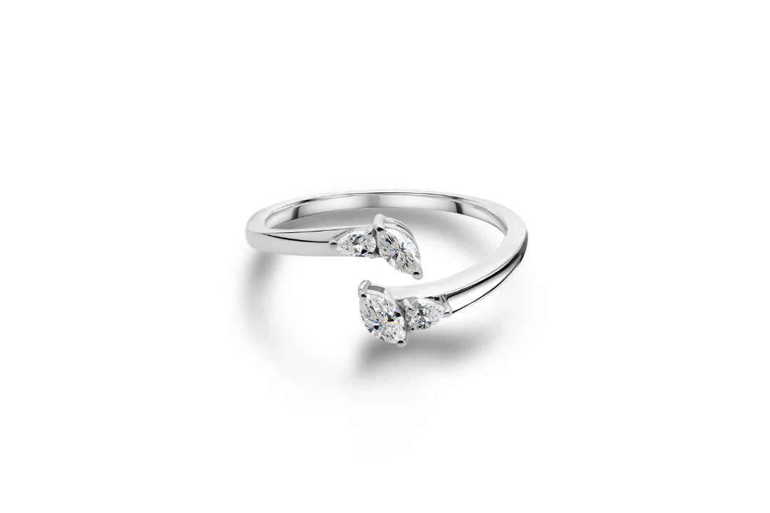Minimalist Marquise Pear Shaped Natural Diamond Open Cuff Ring