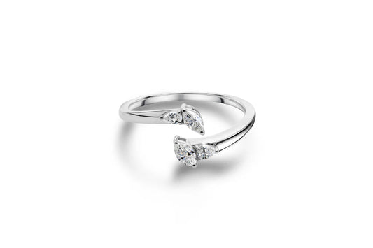 Minimalist Marquise Pear Shaped Natural Diamond Open Cuff Ring