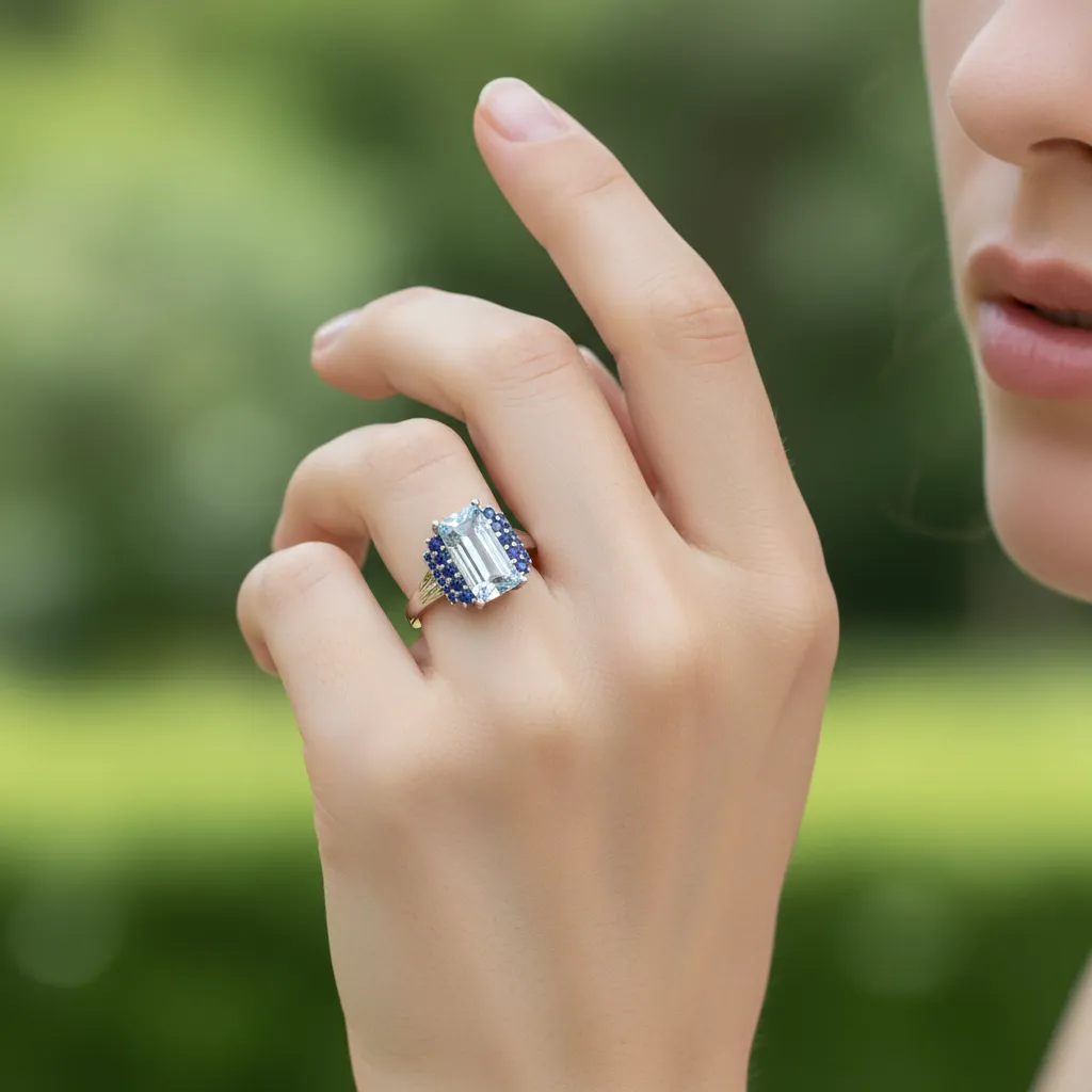 DOT925 Sterling Silver - Aquamarine - Blue Sapphire Ring DOT