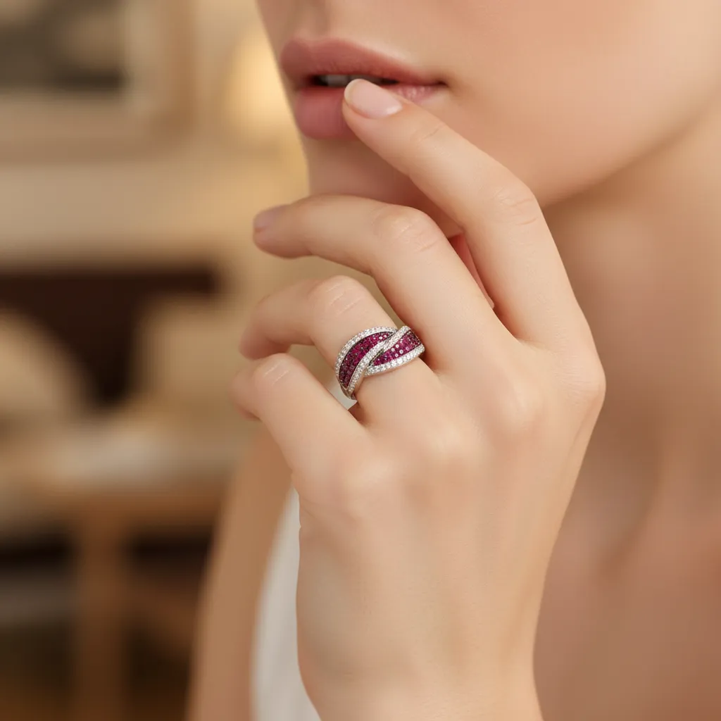 925 SS Synthetic Ruby - White Topaz Ring - 2DOT16 cts