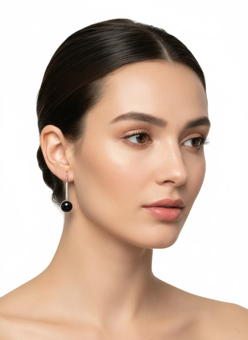 925 Sterling Silver Black Onyx - White Topaz Earring- 9.74 cts