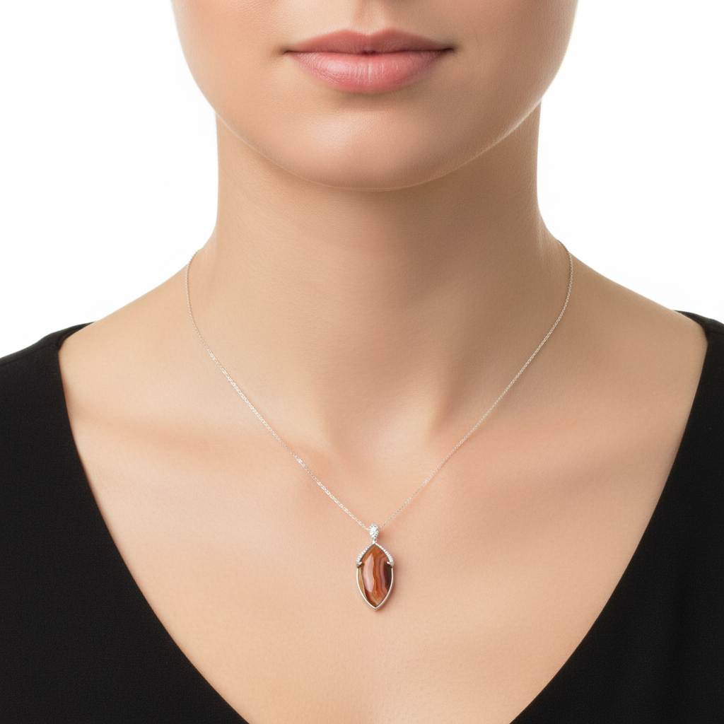 925 Red Agate - White Topaz Pendant -31.45 cts