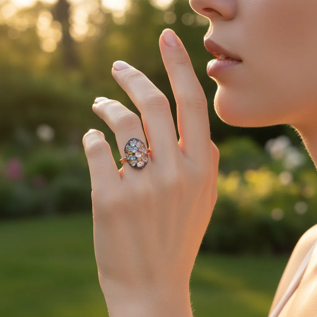 Morganite - Aquamarine - Sapphire Ring