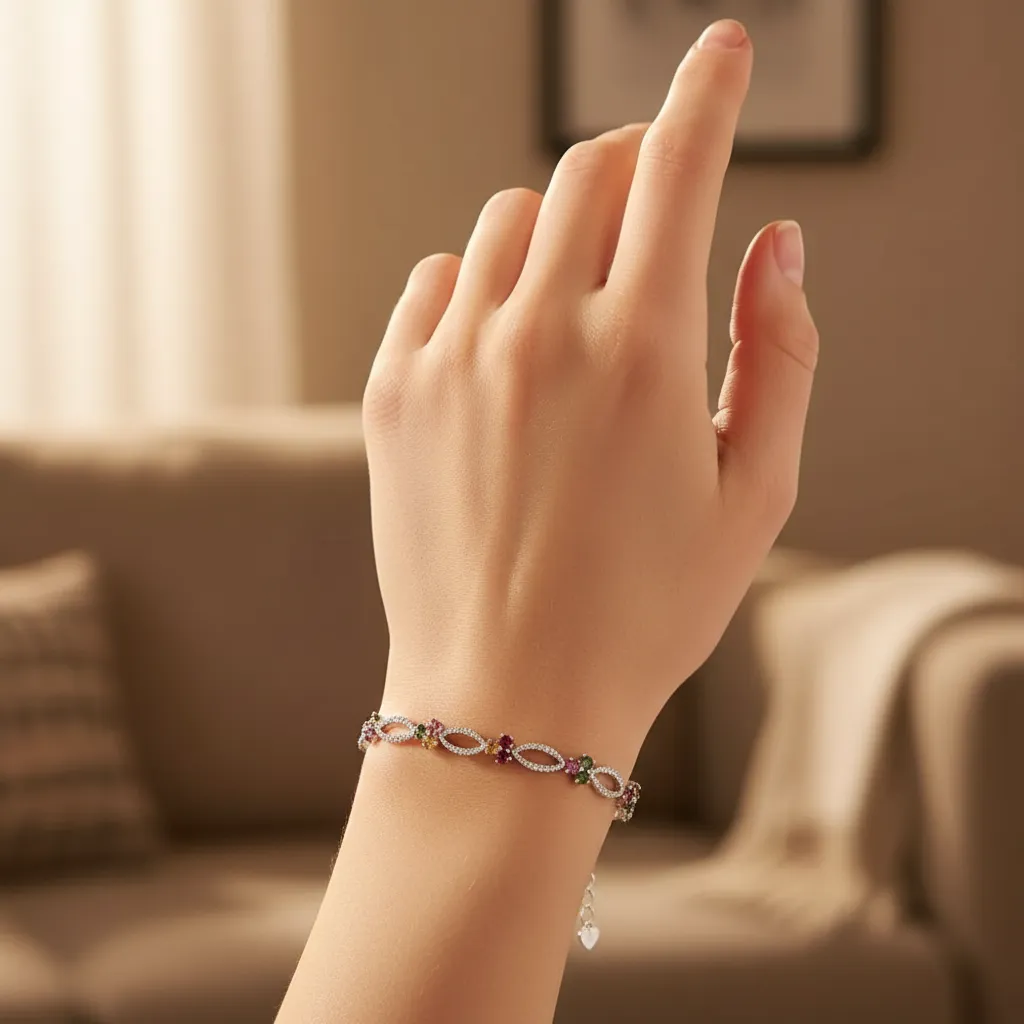 925 Multicolor Tourmaline - White Topaz Bracelet -7DOT29 cts