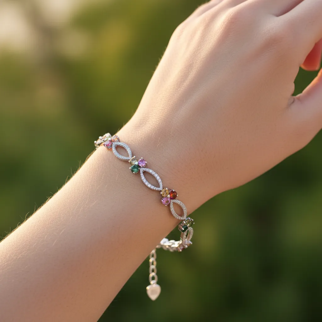 925 Multicolor Tourmaline - White Topaz Bracelet -7DOT29 cts