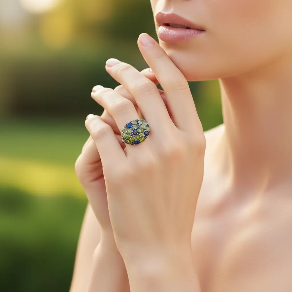 925 Kyanite-White Zircon-Rhodolite Ring