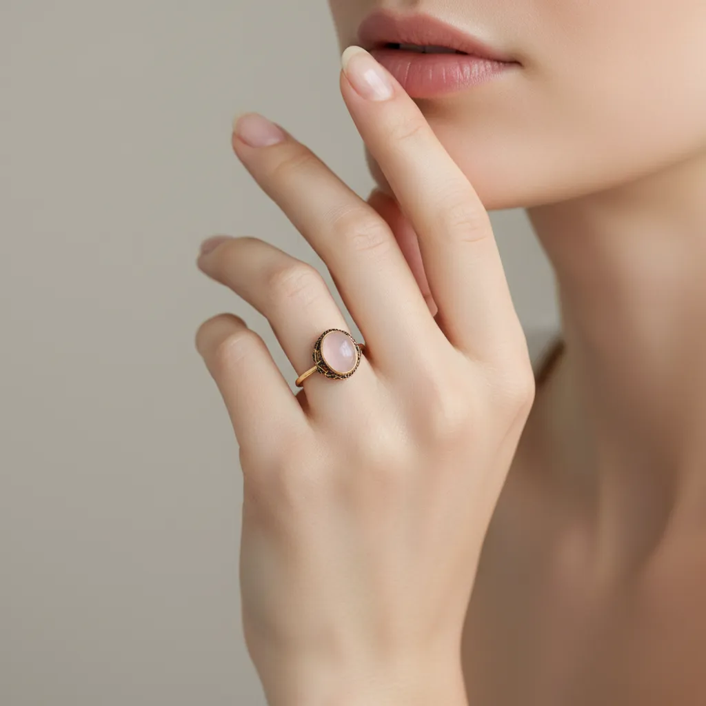 Rose Quartz- Diopside- White Topaz Ring
