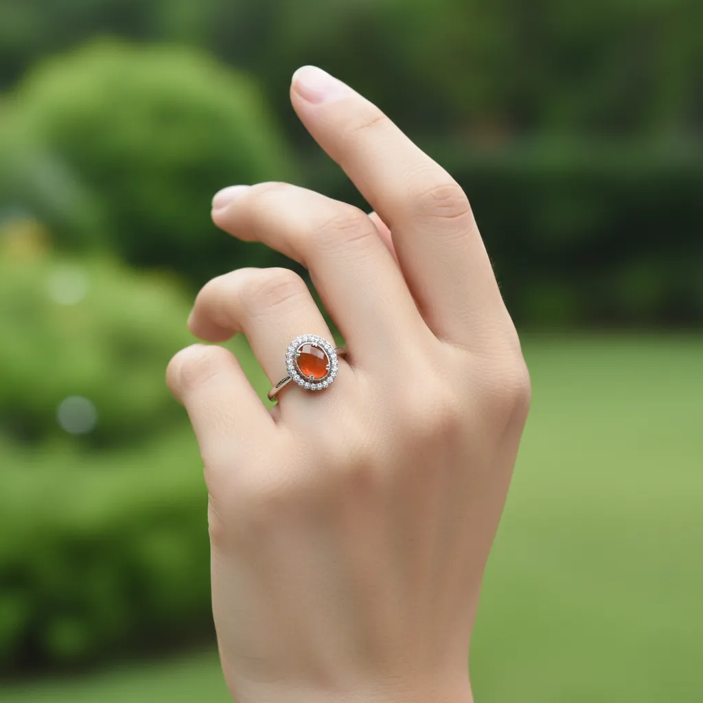 .925 Sterling Silver - Orange Chalcedony - White Topaz Ring.