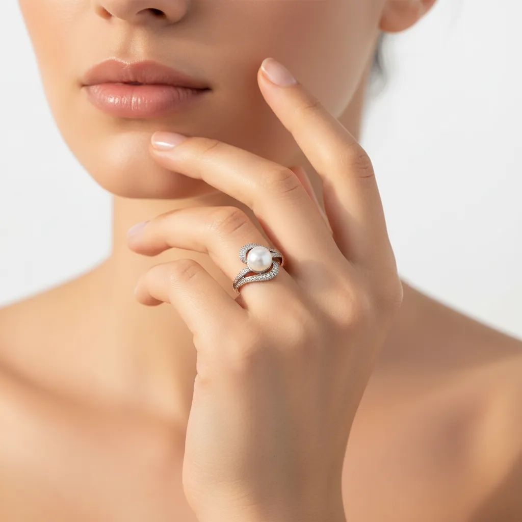 925 SS Pearl - White Topaz Ring - 7DOT26 cts