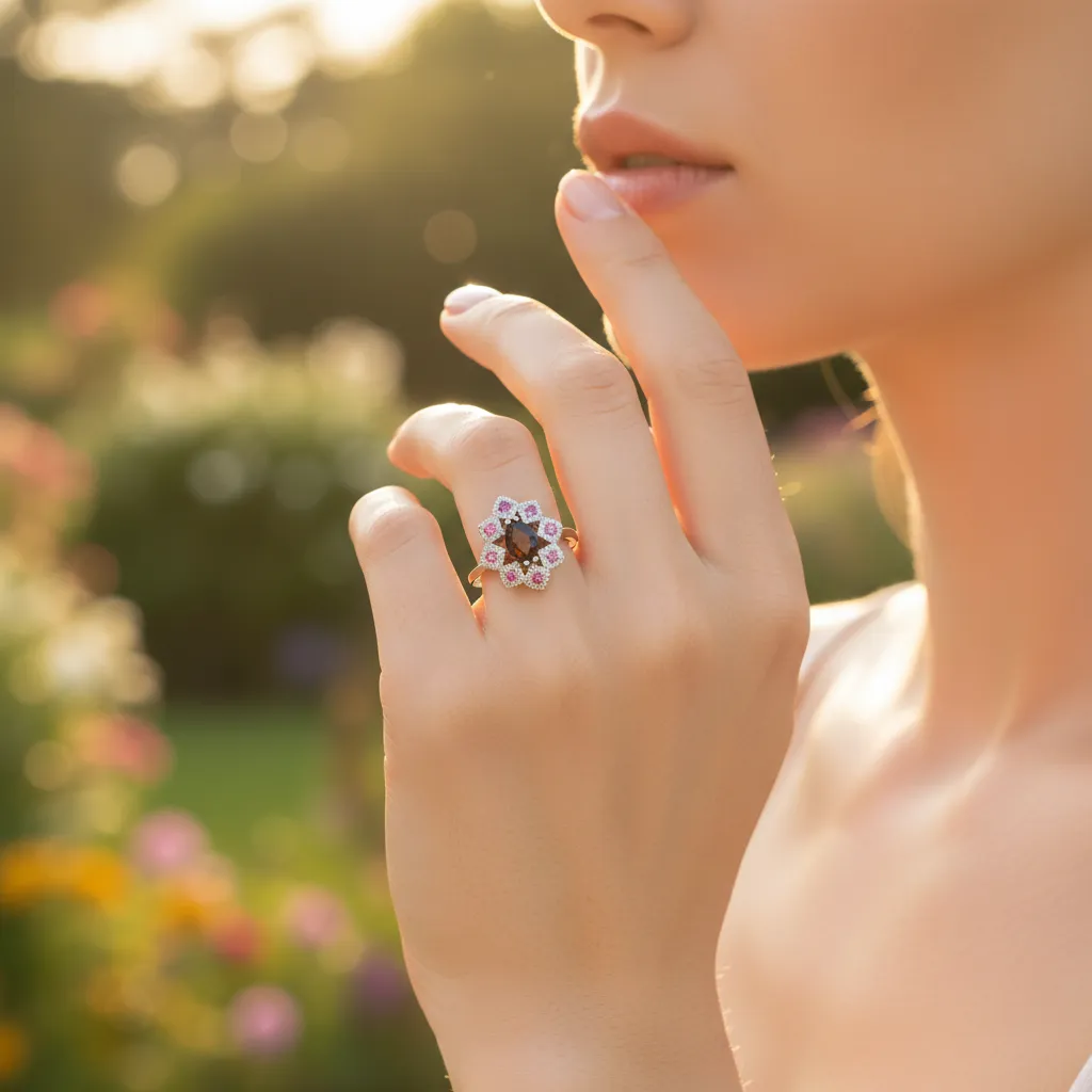 .925 Sterling Silver / Red Imperial Garnet / Rhodolite / White Topaz Ring .(4.13)