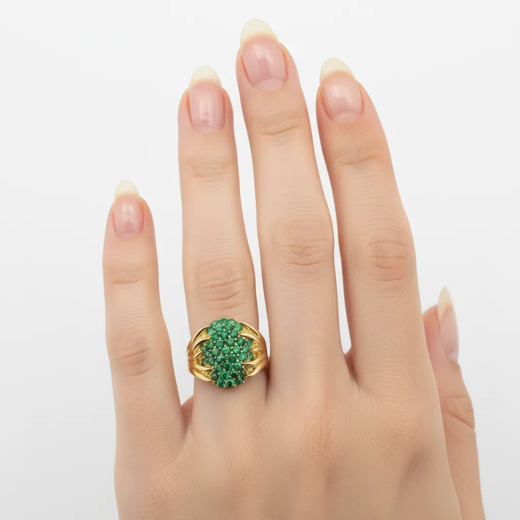 925 Yellow Vermeil w - Green Cubic Zirconia Ring