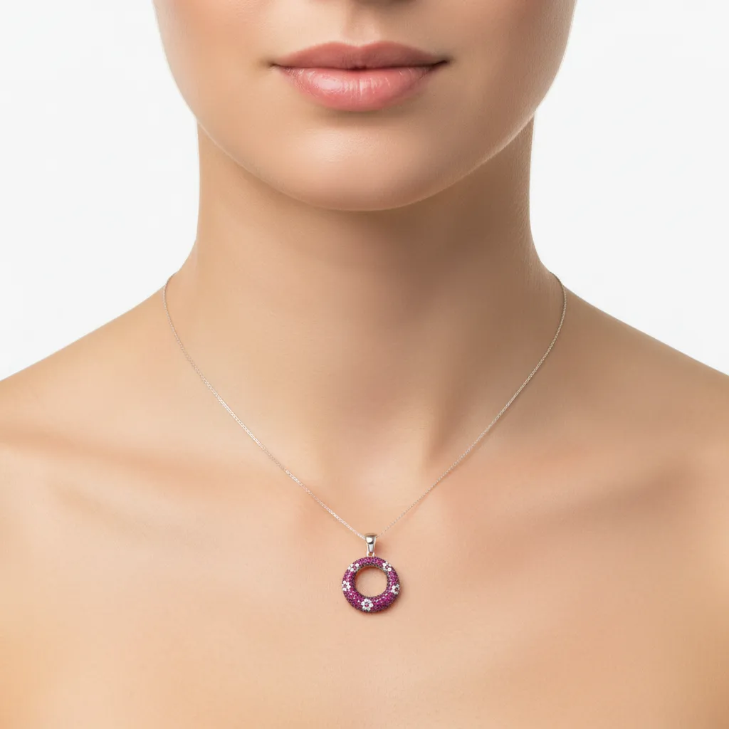 925 Sterling Silver Synthetic Ruby / White Topaz Pendant ( 2.32 cts)