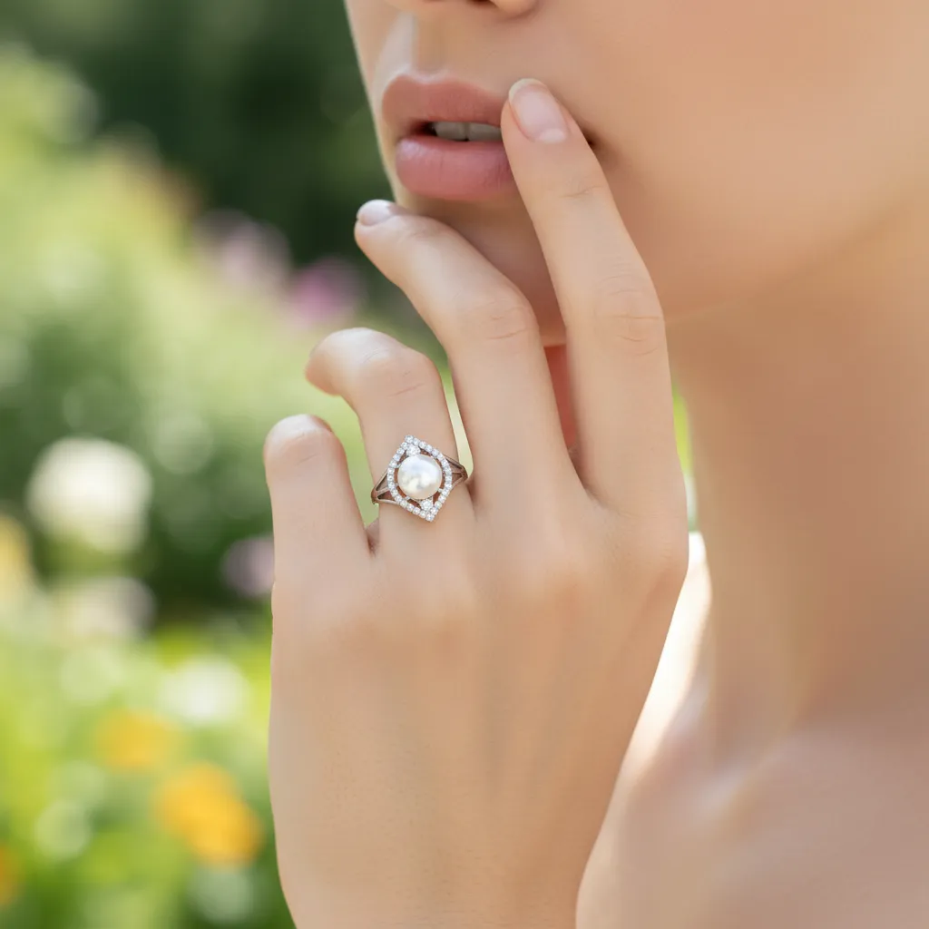 925 SS Pearl - White Topaz Ring - 6.91 cts