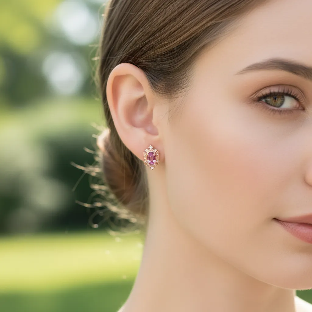 14K ROSE GOLD PINK SAPPHIRE EARRING