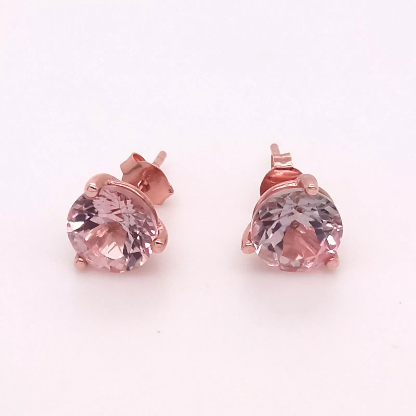 PERFECT 14K ROSE GOLD PINK ROUND TOURMALINE EARRING 8mm, HEAVY PUSH BACK