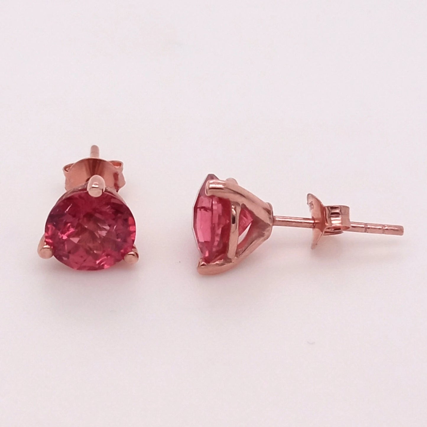 EXCELLENT 14K ROSE GOLD PINK ROUND TOURMALINE EARRING 7mm, HEAVY PUSH BACK