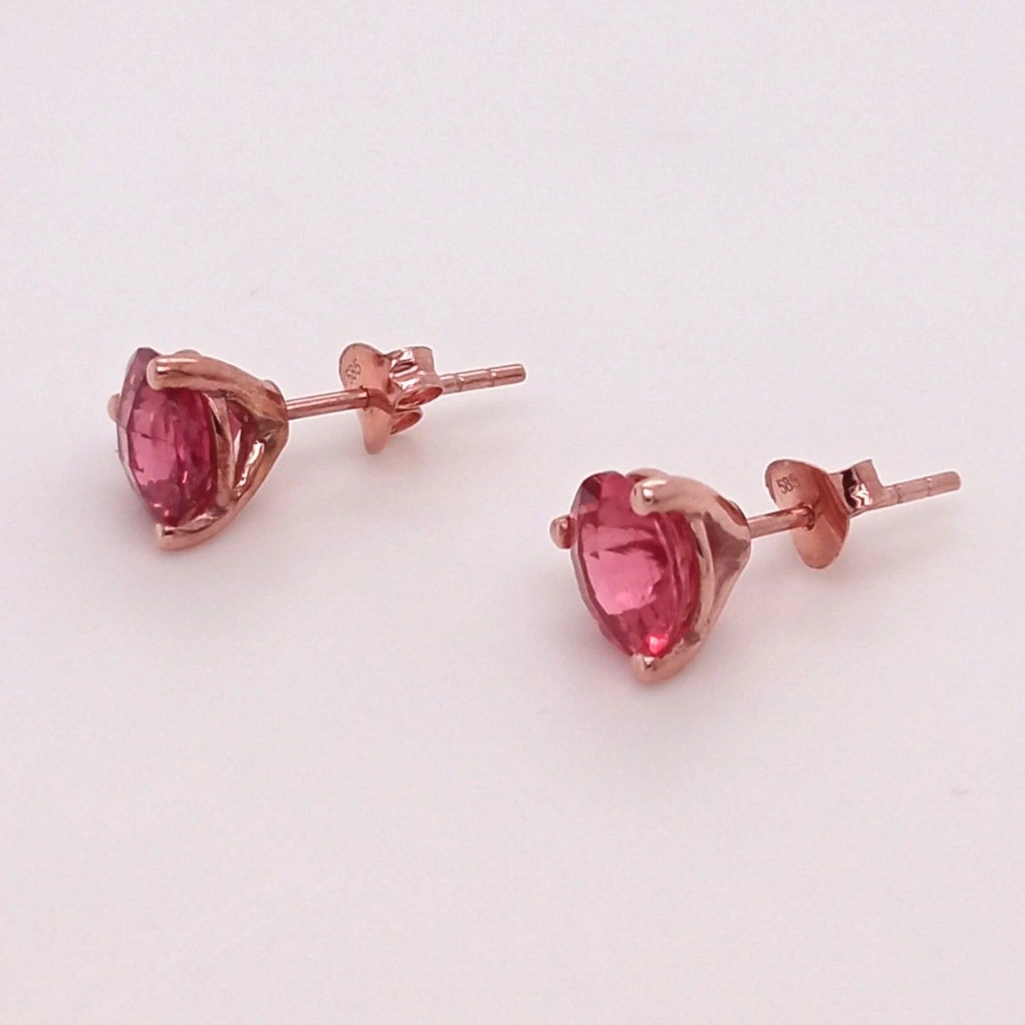 EXCELLENT 14K ROSE GOLD PINK ROUND TOURMALINE EARRING 7mm, HEAVY PUSH BACK